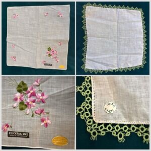 Lot of 2 Vintage Deadstock Cocktail Size Linen Handkerchiefs Switzerland Ireland